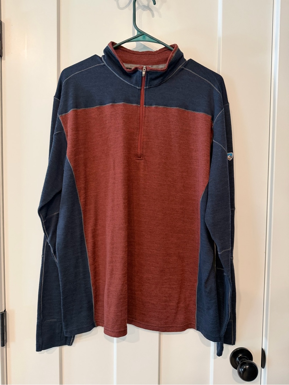 Kuhl Men's Zip-Up Sweater in Rust and Navy Size XL